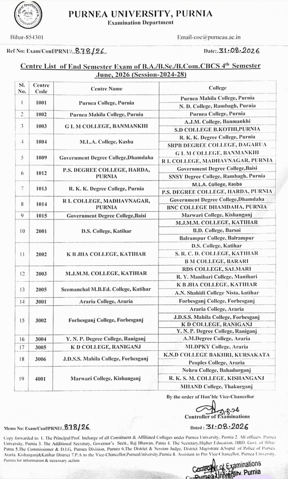 Purnea University UG Semester 4 Admit Card 2026 Download (Session 2024-28) - यहां से देखें परीक्षा प्रोग्राम & Admit Card Download Link जारी